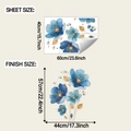 Vue détaillée du sticker mural fleurs bleu et or avec dimensions de la planche - 40x60cm (fun-e369)