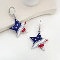 Star-shaped American flag earrings with blue enamel, red stripes, and sparkling crystals - Huggie Style (2994) / White Gold
