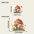 Detail showing wall sticker sheet size 25x29cm and finish size 23x27cm with mushroom patterns - Small Size Full Transparent Single Color