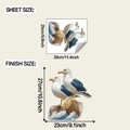 Size chart for seagull wall stickers showing sheet and finish dimensions for bathroom decor - Small Size Full Transparent Single Color