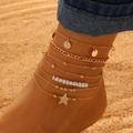 6pcs set of golden layered anklets featuring sequins, stars, and beads for beach style - Gold Five-pointed Star Sequin (7808)