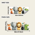 Gedetailleerde tabel van stickervel en uiteindelijke afmetingen van dieren muurstickers - 39x98cm (fun-L132)