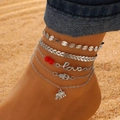 Bohemian silver multi-layer anklet set with elephant and hamsa charms for beach wear - Silver Letter Elephant Red Bead (0599)