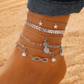 Silver multilayer anklet set with star and infinity charms for beach wear - Silver Pineapple Rhinestone Pearl (3202)