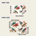 Detail view of bird and flower wall stickers with dimensions for sheet and finish size - Chinese Antique Bird Branch (fun-e361) / 40*60cm