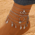 Five-piece silver multilayer anklet set with infinity symbol, pearls, and leaf charms - Silver Multi-layer Leaf Infinity (1926)