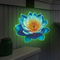 Luminous blue lotus flower wall decal with green glowing edges and water drop texture - Green Glow (fun-yg022)
