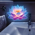 Adesivo murale loto luminoso con petali neon blu e rosa brillanti in un ambiente bagno - YG019-Luce Blu