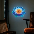 Glow-in-the-dark blue lotus wall sticker shown in a modern living room setting - Blue Glow (fun-yg022)