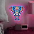 Dettaglio adesivo da parete elefante mandala colorato con effetto neon per decorazioni - Rosa