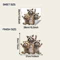 Wall decal guide showing cute raccoon stickers sheet size and finish dimensions - 35*39cm