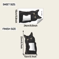 Gedetailleerde blad- en eindafmetingen voor zwarte kat toiletpapier muursticker - 15x24cm