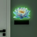 Luminous lotus wall sticker showing soft blue glow and green neon effect on dark wall - Green Glow (fun-yg023)