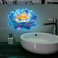 Luminous blue and purple lotus wall sticker applied on a modern bathroom wall scene - YG020-Blue Light