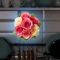 Detailed view of luminous pink rose wall decals applied to a tiled kitchen splashback - Pink White Rose Style (fun-yg038) / 20x20cm / Blue