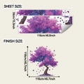 Dettaglio degli adesivi murali albero viola con dimensioni del foglio e resa finale - 39x118cm/Albero Viola Da Sogno (fun-L133)