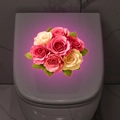 Glow-in-the-dark 3D blooming pink and white roses sticker on a ceramic toilet lid - Pink White Rose Style (fun-yg038) / 20x20cm / Pink