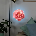 Detailed view of pink camellia floral wall lamp with soft blue luminous backlight effect - Pink Camellia Style (fun-yg041) / 20x20cm / Blue