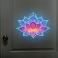 Detailed close-up of a glowing lotus mandala wall sticker on a gray interior room door - Lotus Style (fun-yg026) / 15x20cm / Blue