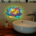 Sticker mural lotus lumineux avec finition aquarelle colorée dans une salle de bain moderne - 15x20CM Lumière Verte (fun-yg015)