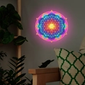 Luminous mandala wall sticker with flower of life pattern glowing in a cozy living room - 20*20CM/fun-yg029 Pink Glow
