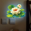 Adesivi murali con loto luminoso e ninfee che brillano di luce blu sulla parete - 15x20cm Luce Blu