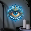 Detalle del vinilo decorativo loto ojo azul con bordes luminosos para pared de casa - Azul