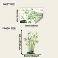 Bamboo wall sticker size guide showing sheet dimensions and the final finish layout - Elegant Green Bamboo Style (fun-e376)