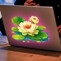 Adesivo luminoso con loto e ninfea su cover di laptop argento con effetto neon lucido - 15x20cm Luce Rosa