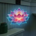 Detailed glowing lotus wall sticker with colorful gradient and luminous blue edges on white panel - Lotus Style (fun-yg027) / 15x20cm / Blue