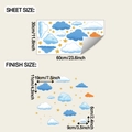 Cartoon clouds and stars wall decal set layout size and application dimensions - 30x60cm