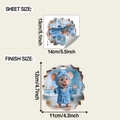 Detail showing dimensions and 3D visual effect of a cute cartoon mouse bathroom wall sticker - Bathing Mouse (fun-f1066) / 13*14cm