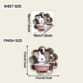 Detail view of 3D bunny in bathtub wall sticker with specific sheet and finish dimensions - 19x19cm (fun-f1067)
