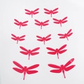 Set de 12 pegatinas de pared libélula 3D rosa brillante con alas plegables decorativas - rosa fuerte