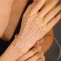 Punk style slave bracelet with gold chains and white imitation pearls for women - Gold Exotic Pearl Style (1330)