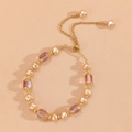 Elegant baroque pearl bracelet with purple crystal gemstones and gold hardware for women - Purple Crystal Stone Style / KC Gold (3218)
