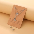 Silver stainless steel hollow butterfly necklace and earrings set on display card - Double Layer Butterfly Necklace Earring Collection (1910)
