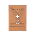 Silver stainless steel butterfly and heart pendant necklace on Make a Wish card - Layered Butterfly Hollow Heart Style (1433)