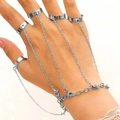 Silver multi-finger ring hand harness with minimalist bands and chains for women - Silver Five Ring Style (4912)