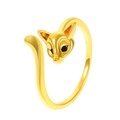 Adjustable golden fox ring with black stone eyes and polished finish for women - Gold Vivid Little Fox Style (1748)