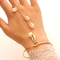 Bohemian gold shell slave bracelet with finger ring chain for beach fashion styling - Gold Shell Style (N-331)