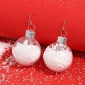 Christmas snowman snow globe earrings with white snowflake charms inside clear balls - Transparent Sphere Snow Globe Earrings (0447)