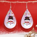 Christmas teardrop earrings with red glitter and festive snowman print on faux leather - Snowman Double Layer Teardrop Earrings (4591)