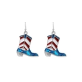 Star-spangled cowboy boot earrings with red white stripes and blue patriotic design - Boot Style II (1807) / Red/White/Blue