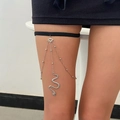 Sexy slang beenketting met zilveren metalen kwastjes en zwarte elastische band - Zilveren Slangenstijl (X865)
