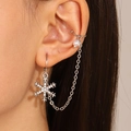 Snowflake ear cuff with rhinestone crystals, silver chain, and pearl accent for women - 10 White K Style (9340 Single)