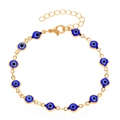 Detail of evil eye bracelet with blue nazar beads and golden lobster clasp - KC Gold + Dark Blue (X858)