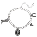 Bracelet cowboy vintage argenté avec pendentifs bottes et chapeaux de style western - Bracelet à Charmes Western Argent Antique (5352)