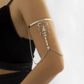 Silver scorpion armlet with rhinestones and delicate chains on female model - Scorpion Armlet (1770)