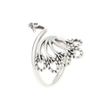 Vintage adjustable silver peacock ring with intricate feather textures and retro finish - Peacock Feather Style (DZ-530)